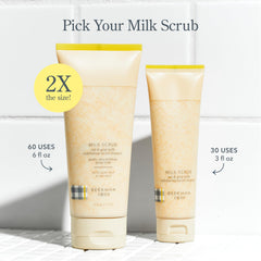 Beekman 1802 Milk Scrub fragrance-free label seen, ideal for sensitive skin routines