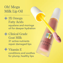 Beekman 1802 Oh Mega Milk Lip Oil on lips for healthy gloss without stickiness