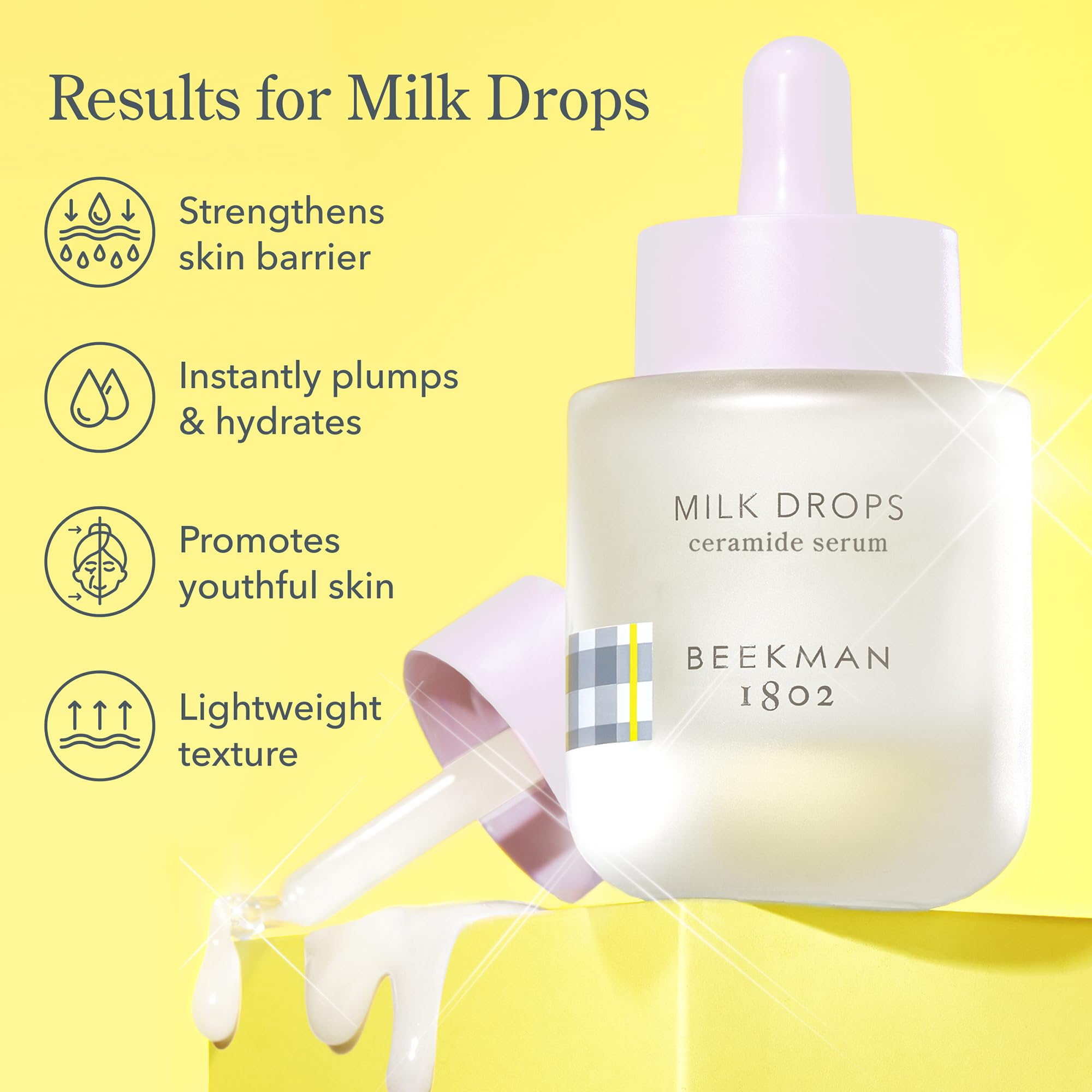 Beekman 1802 Milk Drops Serum applied for a hydrated glow