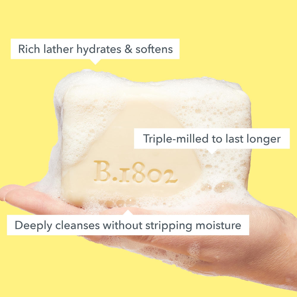Beekman 1802 soap bar packaging highlights sustainability and cruelty-free ethos.