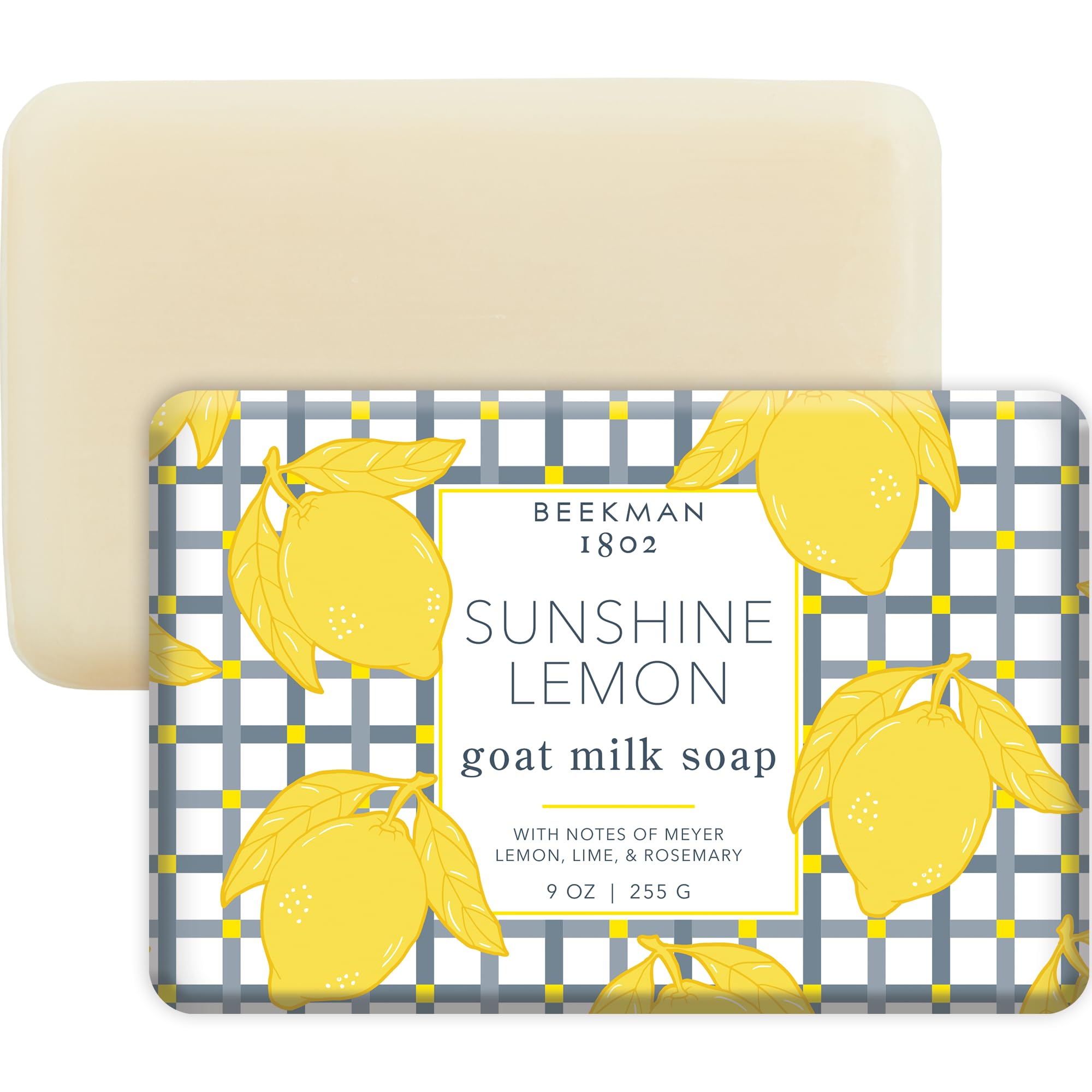Beekman 1802 Sunshine Lemon Goat Milk Bar reveals bright scent for nourishing, gentle cleansing.