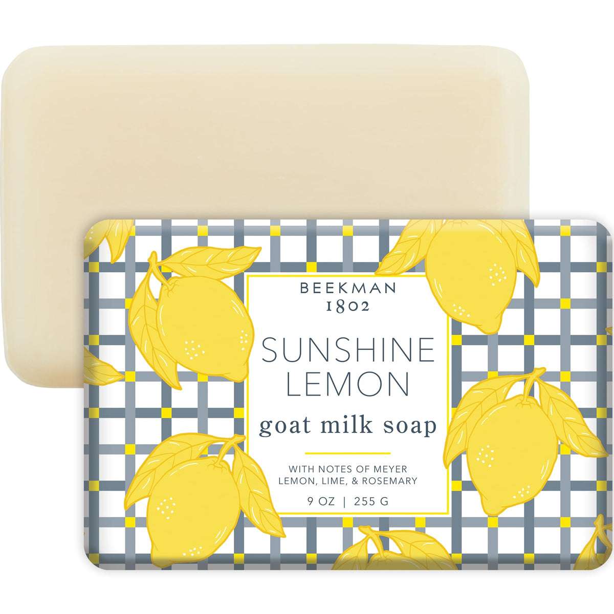 Beekman 1802 Sunshine Lemon Goat Milk Bar reveals bright scent for nourishing, gentle cleansing.