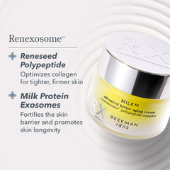 Beekman 1802 goat milk exosome visual emphasizing gentle exfoliation and balance