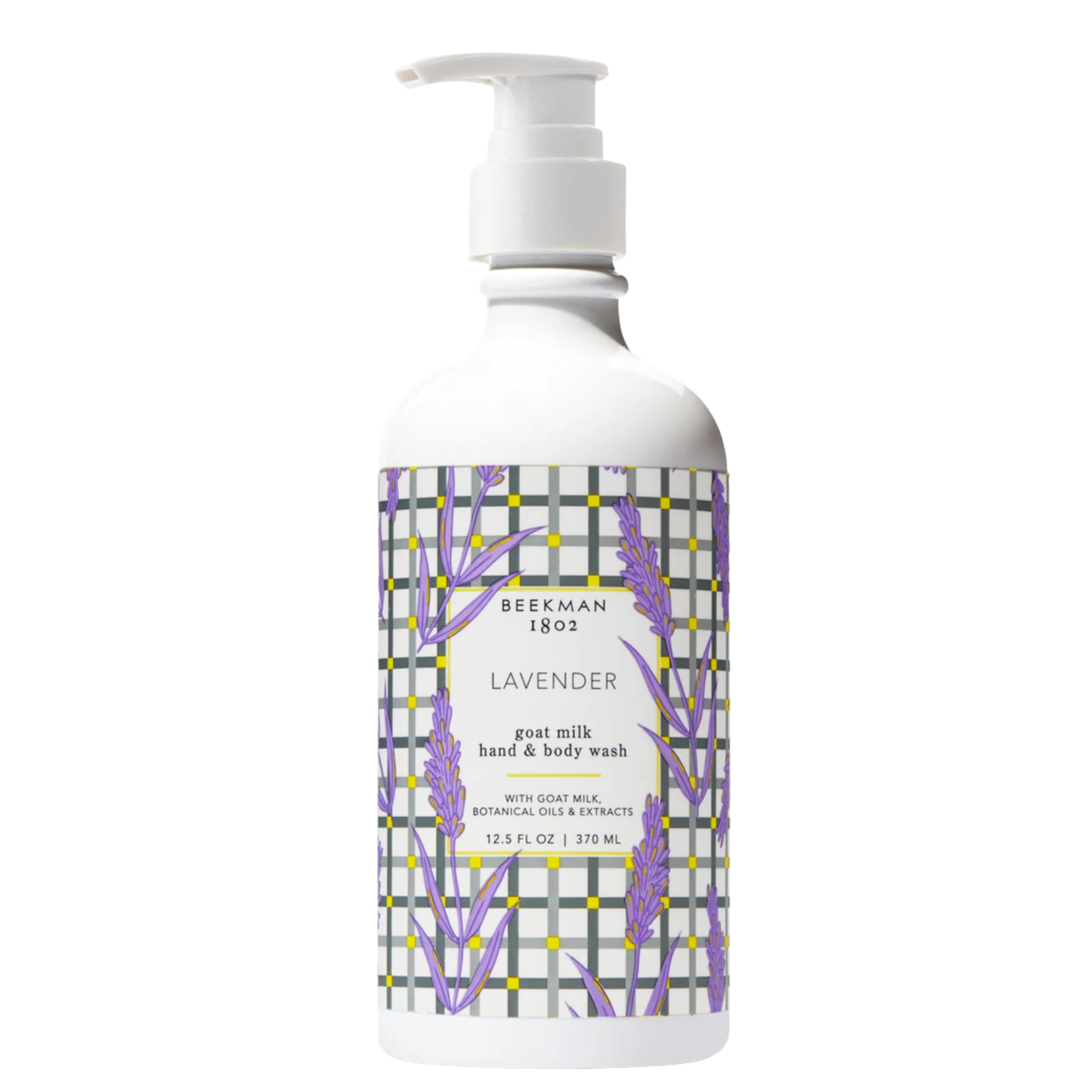Beekman 1802 Goat Milk Hand Wash Lavender bottle pump delivers gentle, moisturizing cleansing.