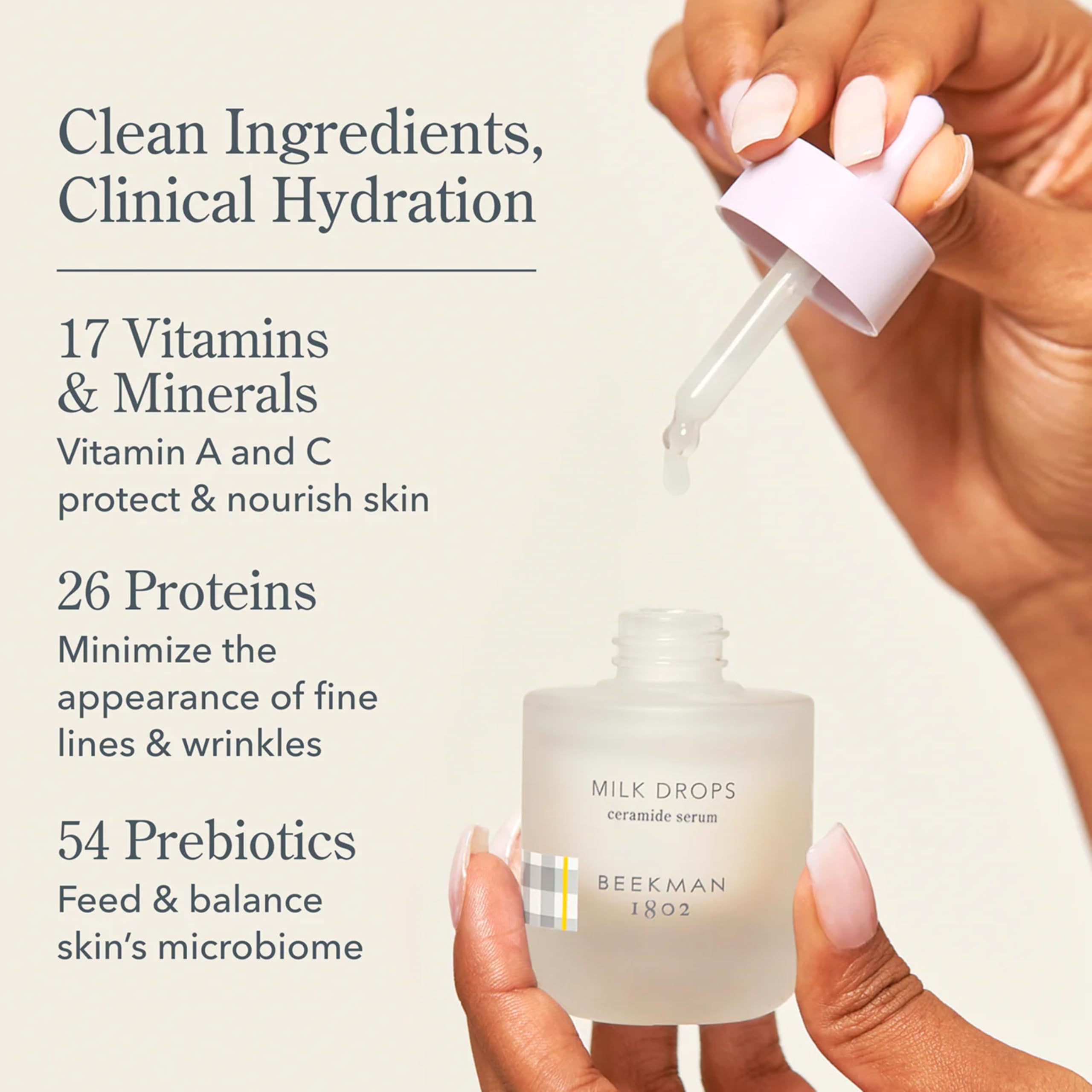 Beekman 1802 Goat Milk Serum concept graphic highlights balanced skin pH.