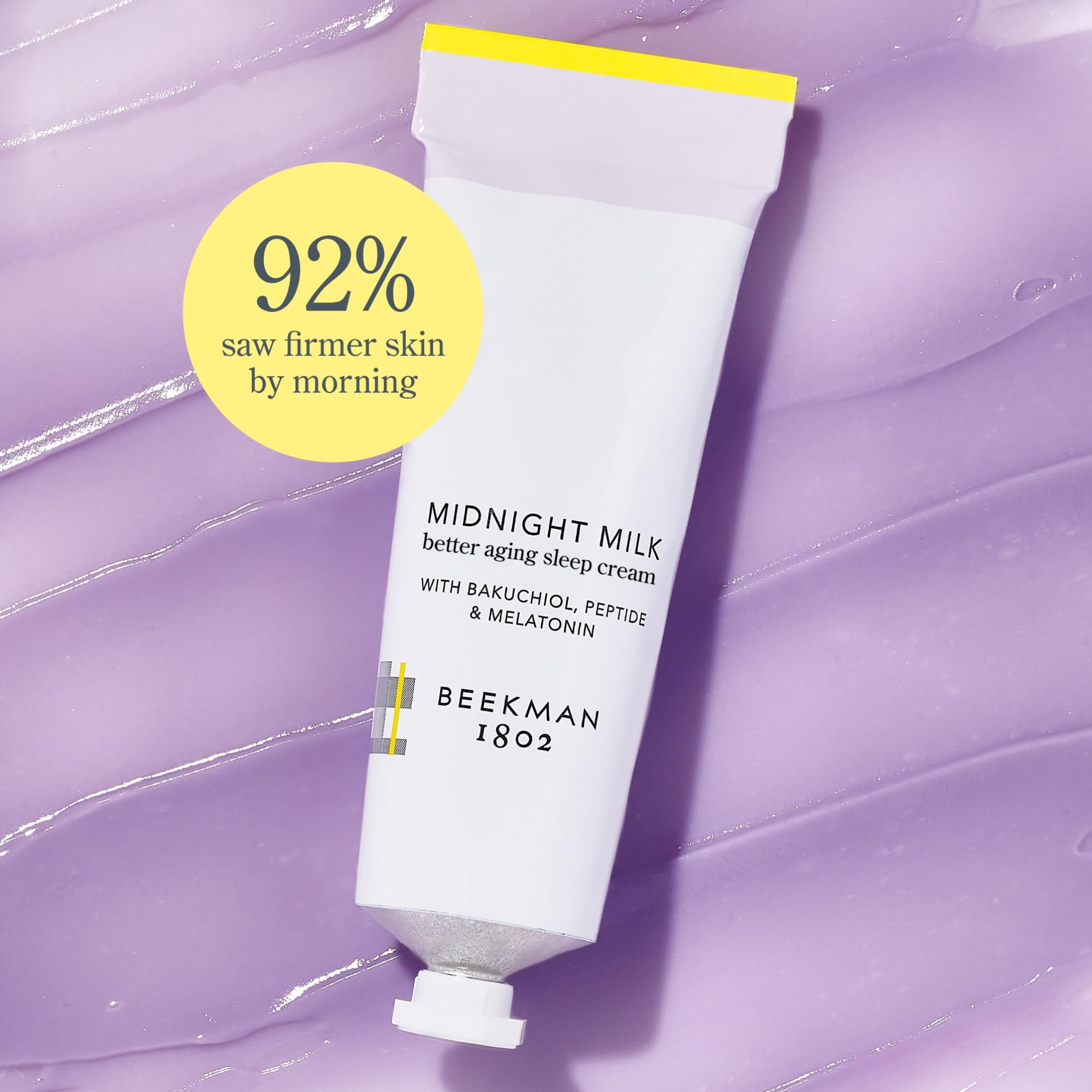Beekman 1802 Midnight Milk night application demonstrates overnight care for waking skin