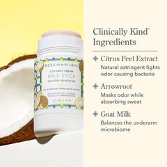 Beekman 1802 Milk Stick texture reveals creamy glide for easy daily use.