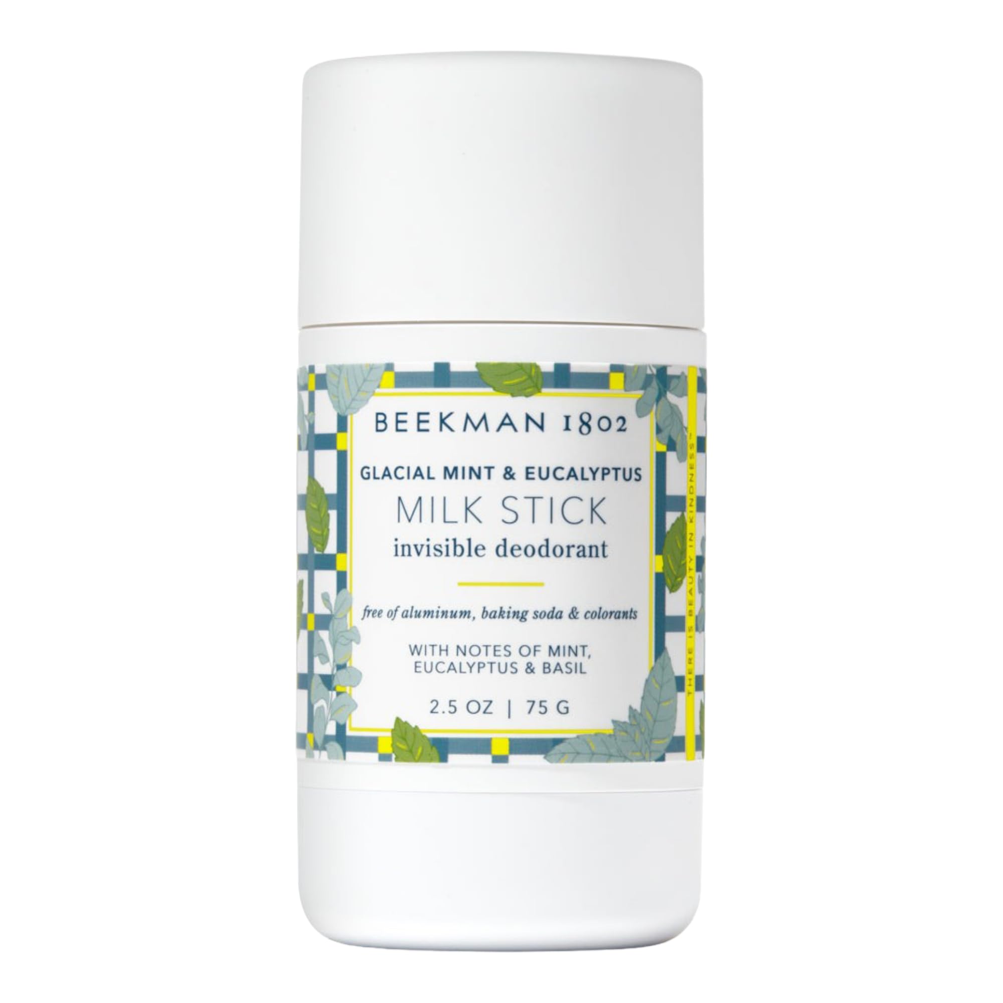Beekman 1802 Milk Stick packaging highlights glacial mint and eucalyptus for invisible protection