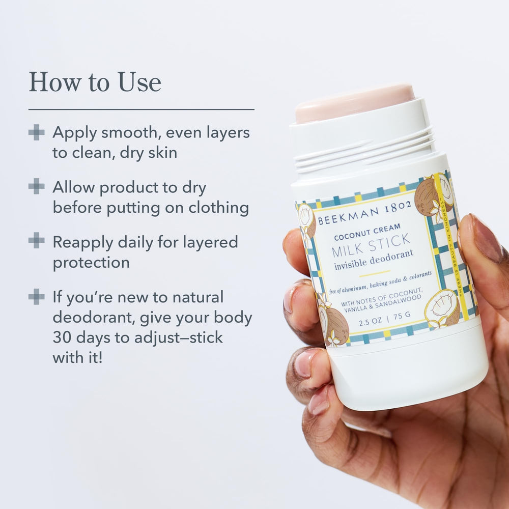 Beekman 1802 Milk Stick goat milk base supports gentle skin care.