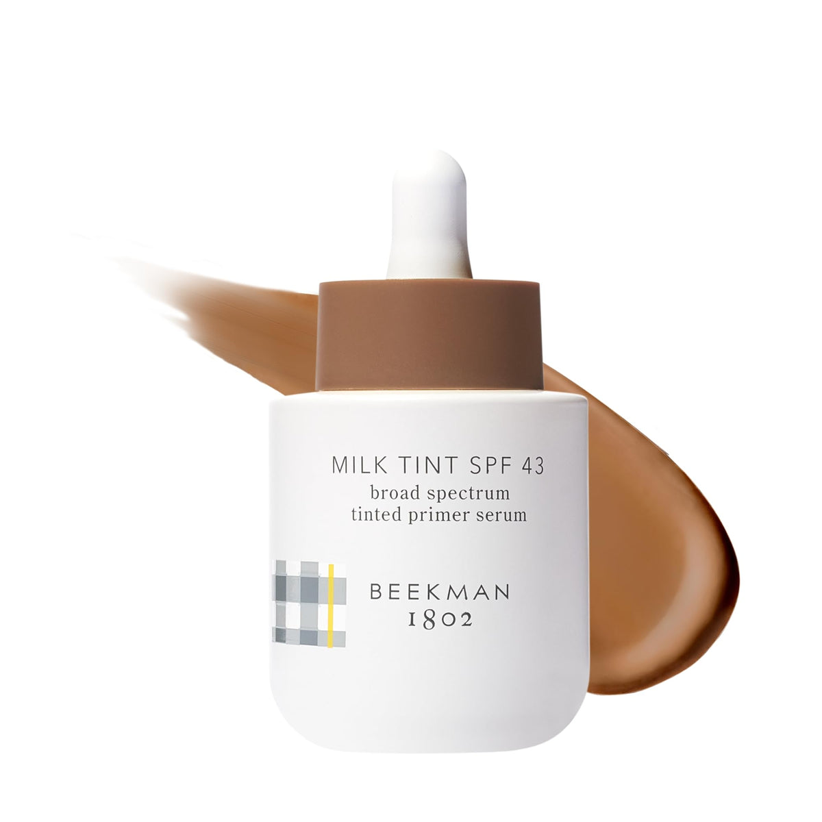 Beekman 1802 Milk Tint primer bottle front with SPF 43 protection for daily wear.