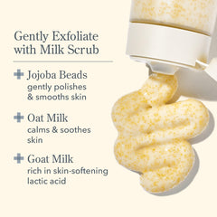 Beekman 1802 Oat + Goat Milk Scrub applying on skin for daily use.