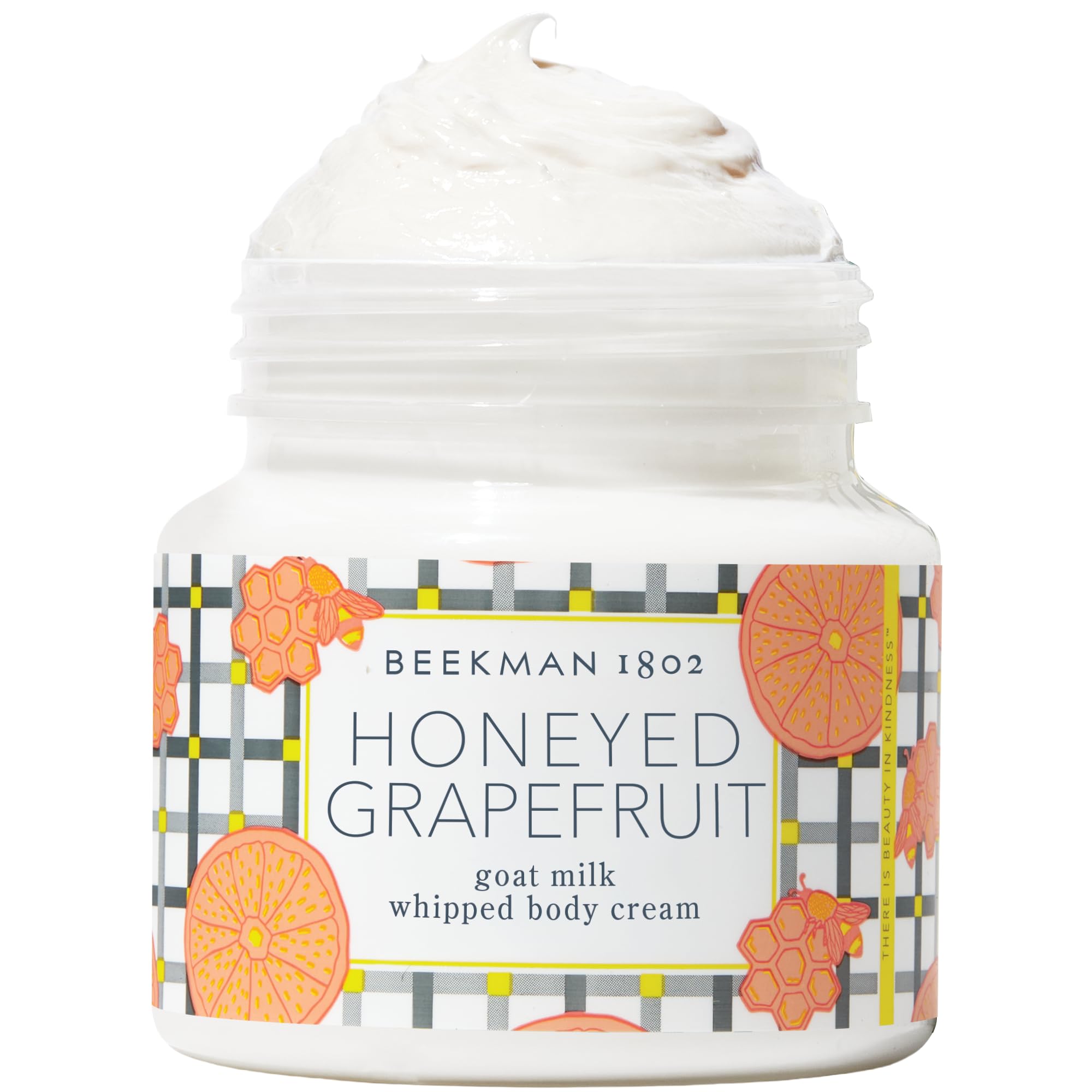 Beekman 1802 Whipped Body Cream jar showing velvety texture for daily moisture.