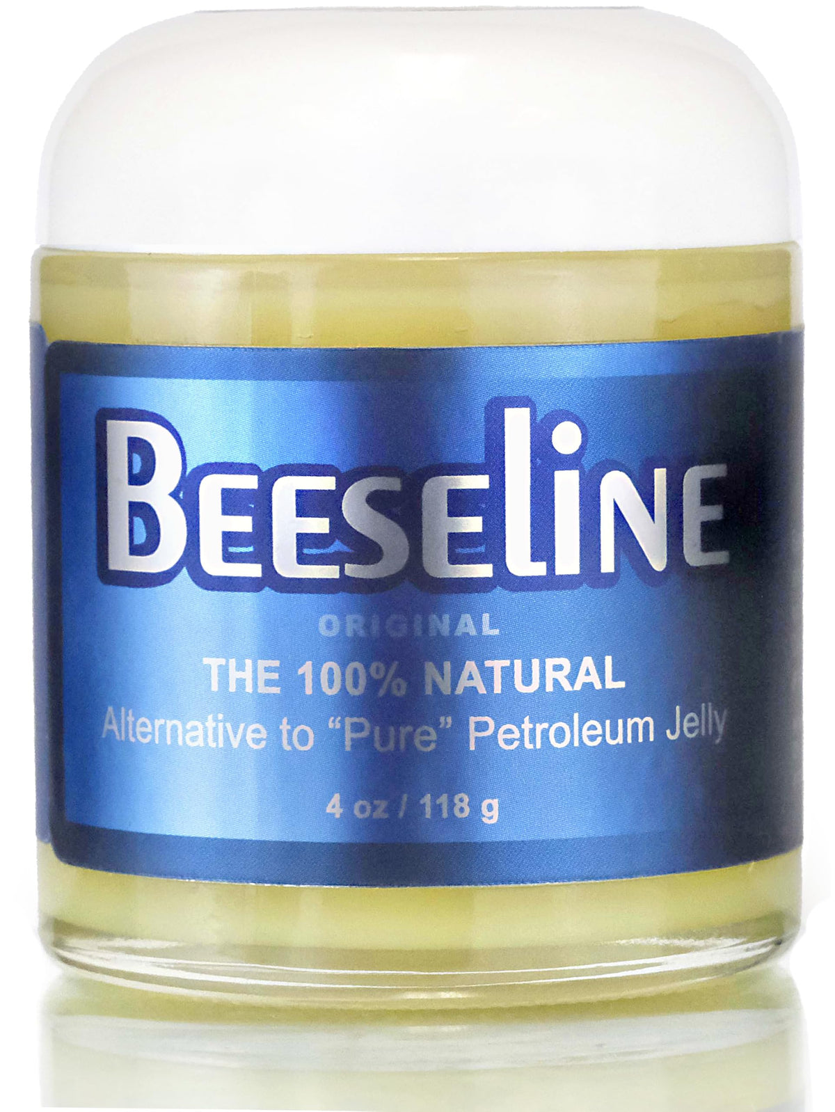 Beesaline Original in a glass jar close-up showing natural, petroleum-free skin care.