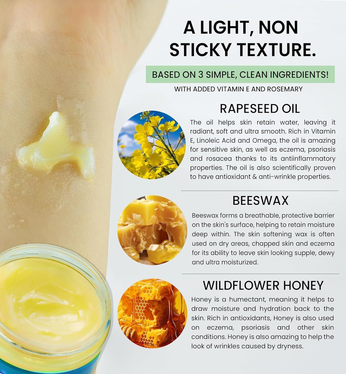 Beesaline Original texture demonstrates a non-greasy, light balm for daily use.