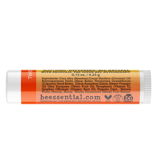 Beessential lip balm being applied for immediate moisture and comfort.