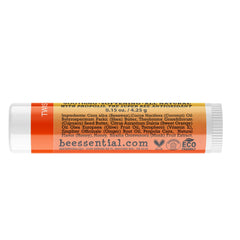 Beessential lip balm being applied for immediate moisture and comfort.