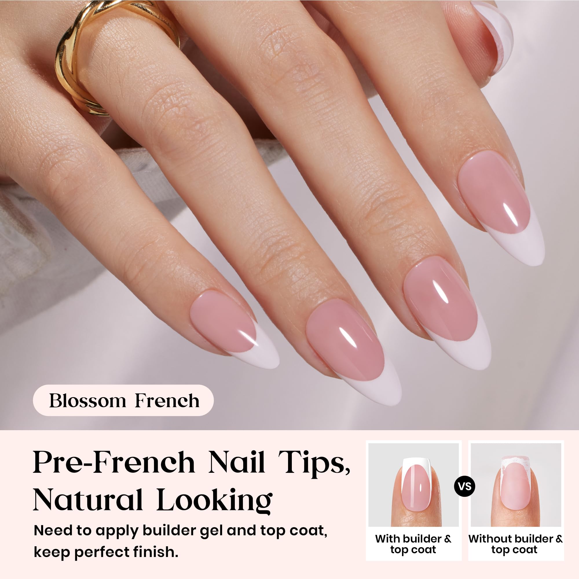 Beetles 210-pcs pink French tip nails with 15 sizes for easy fit