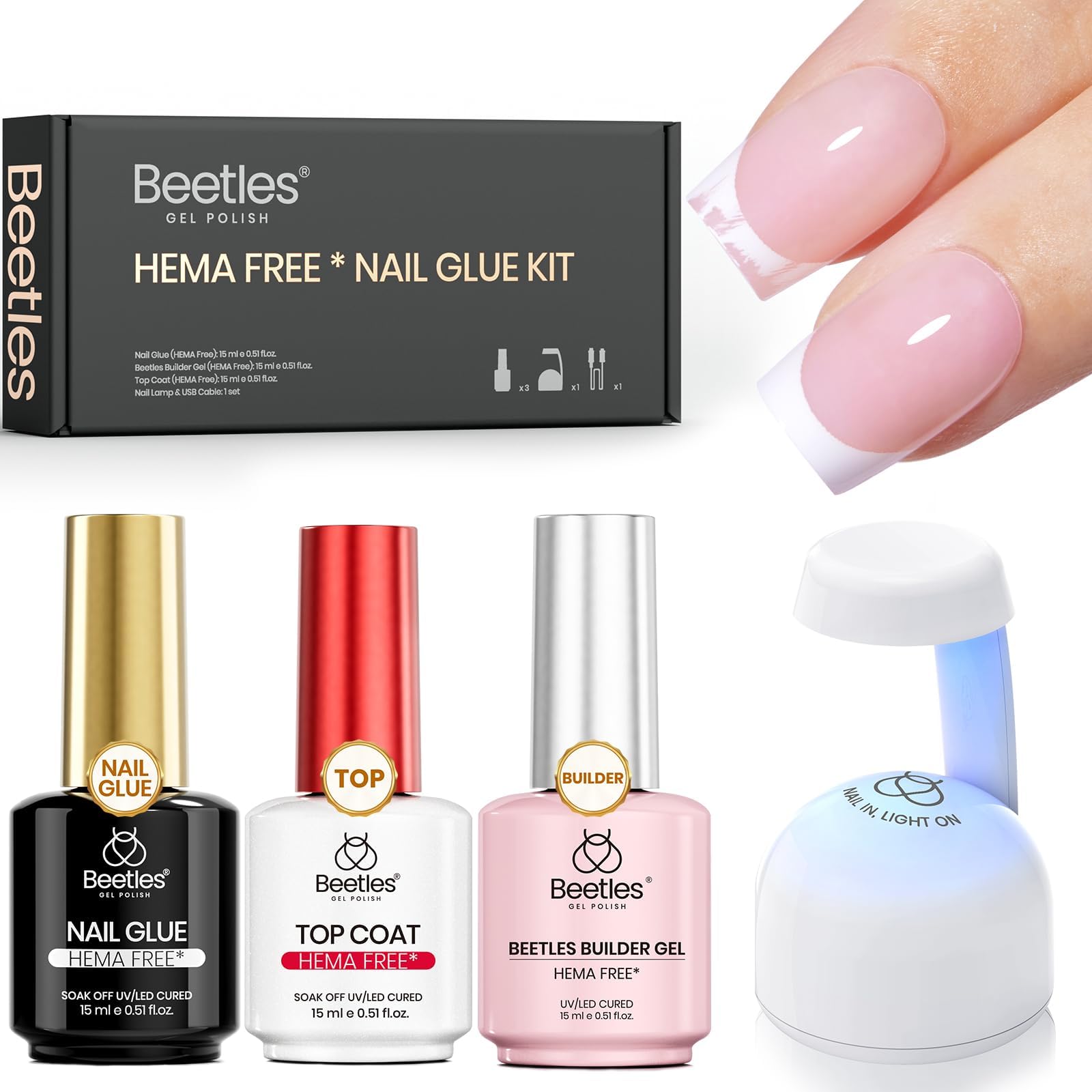 Beetles 4Pcs kit with 15ml glue for at-home nail tips extensions
