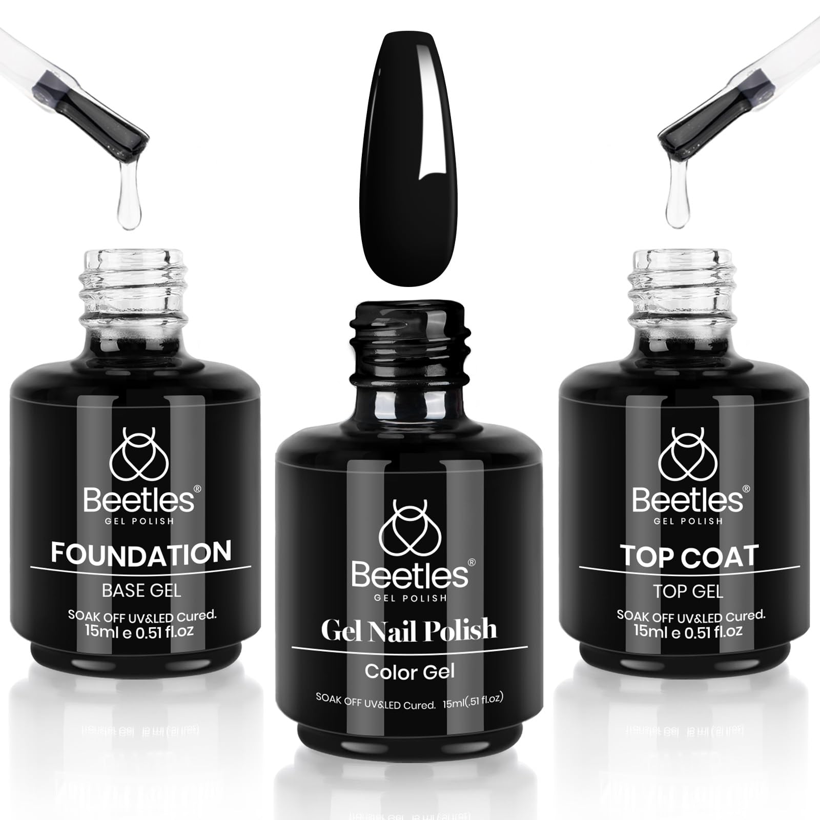 Beetles Audrey Black gel polish bottle with long-lasting shine up to 28 days.