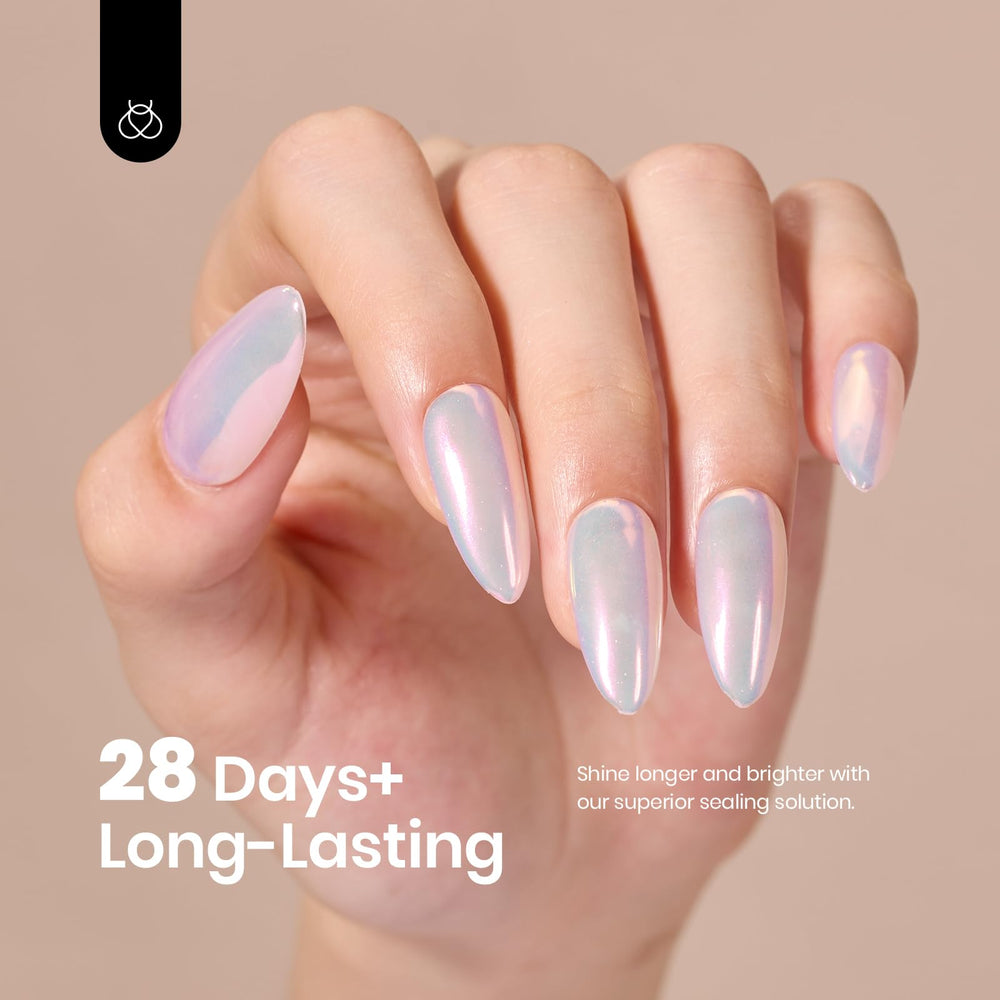 Beetles Aurora Pearl Pink swatch provides soft chrome glow.
