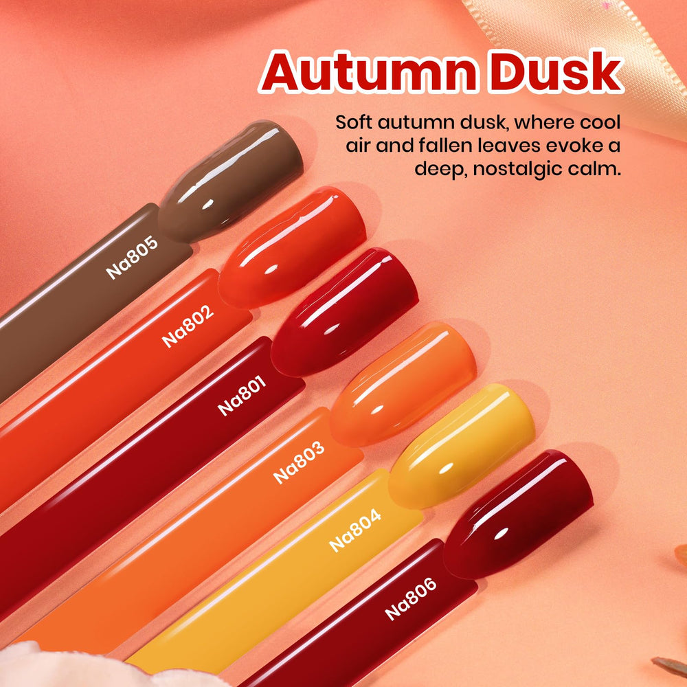 Beetles autumn dusk palette nails emphasizes rich burgundy and brown shades for stylish nails.
