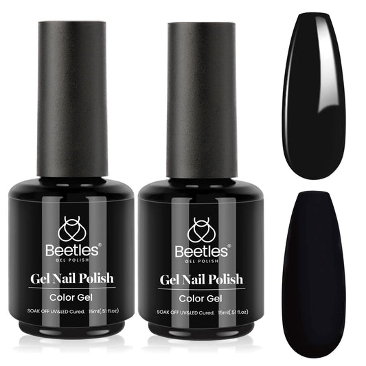 Beetles Black Gel Polish two-bottle pack for bold color and lasting shine.