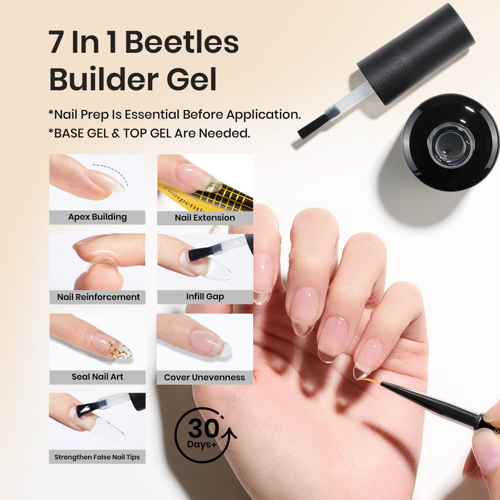 Beetles Builder Gel forms a protective layer on nails.
