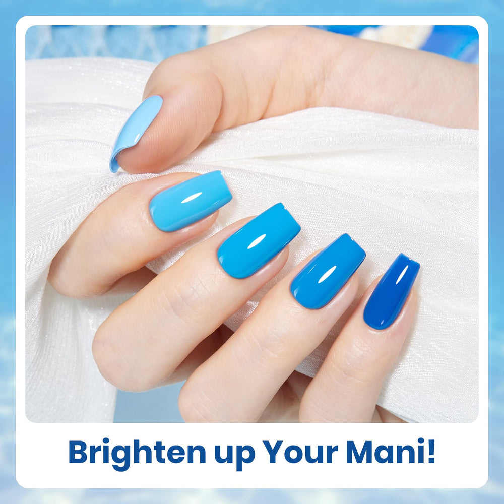 Beetles blue gel polish kit close-up on glossy finish.