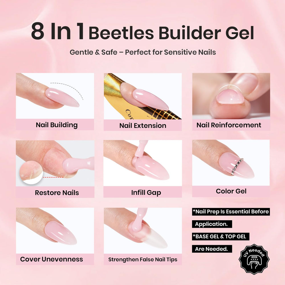 Beetles Builder Gel apex-building demo demonstrates thick base for long-lasting wear