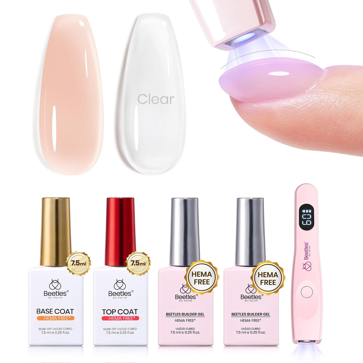 Beetles Builder Gel Kit contents for easy at-home nail crafting and curing.