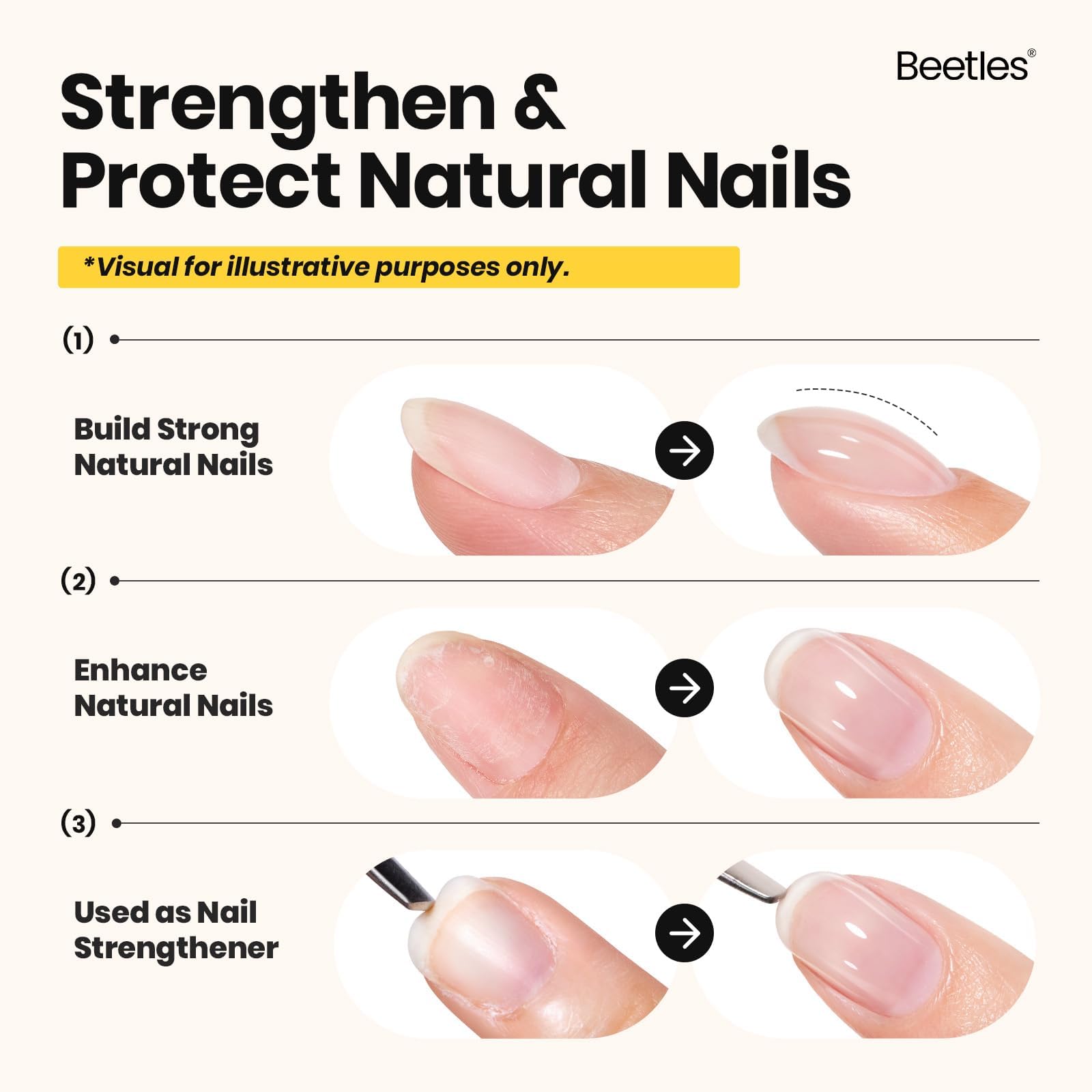 Beetles Builder Gel Nude swatch shows natural coverage and gentle finish.