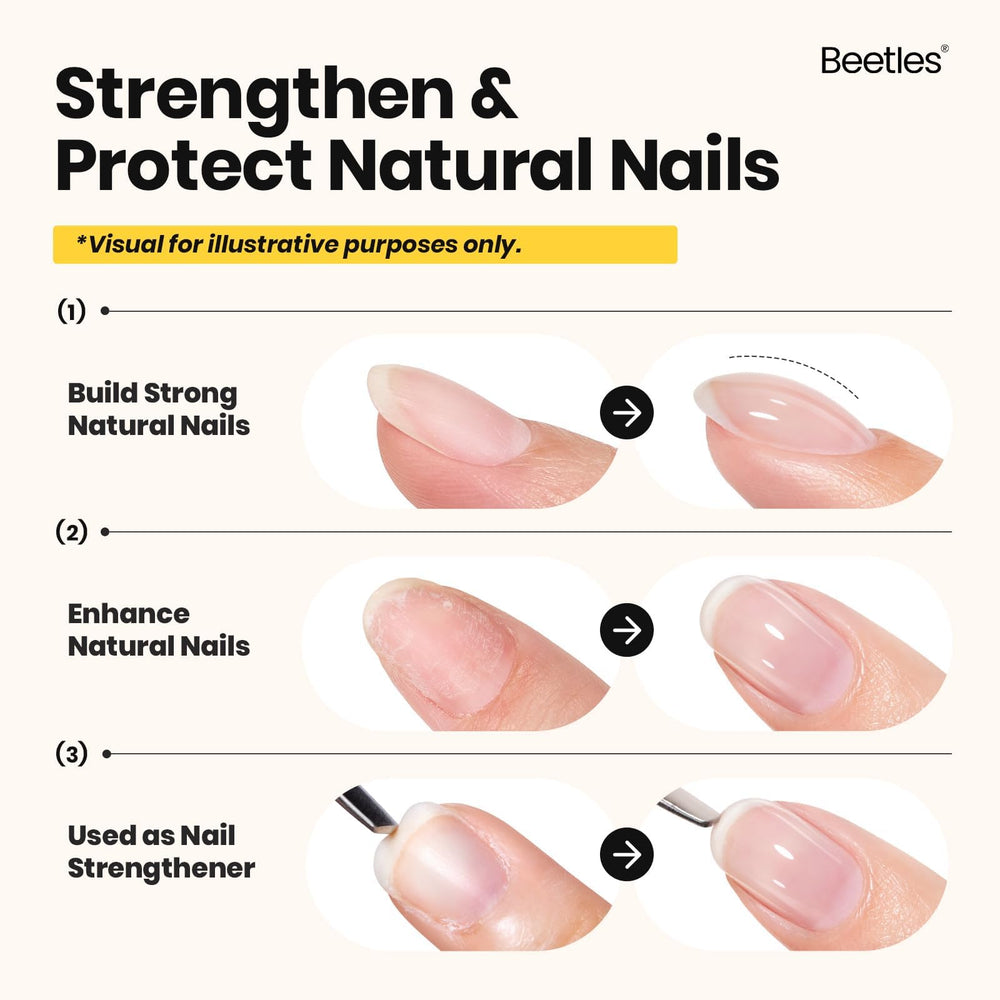 Beetles Builder Gel Nude swatch shows natural coverage and gentle finish.