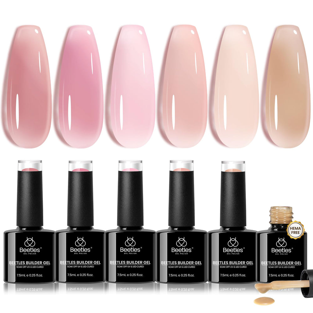 Beetles Builder Gel Peach Breeze jar shows color for natural nails and durability