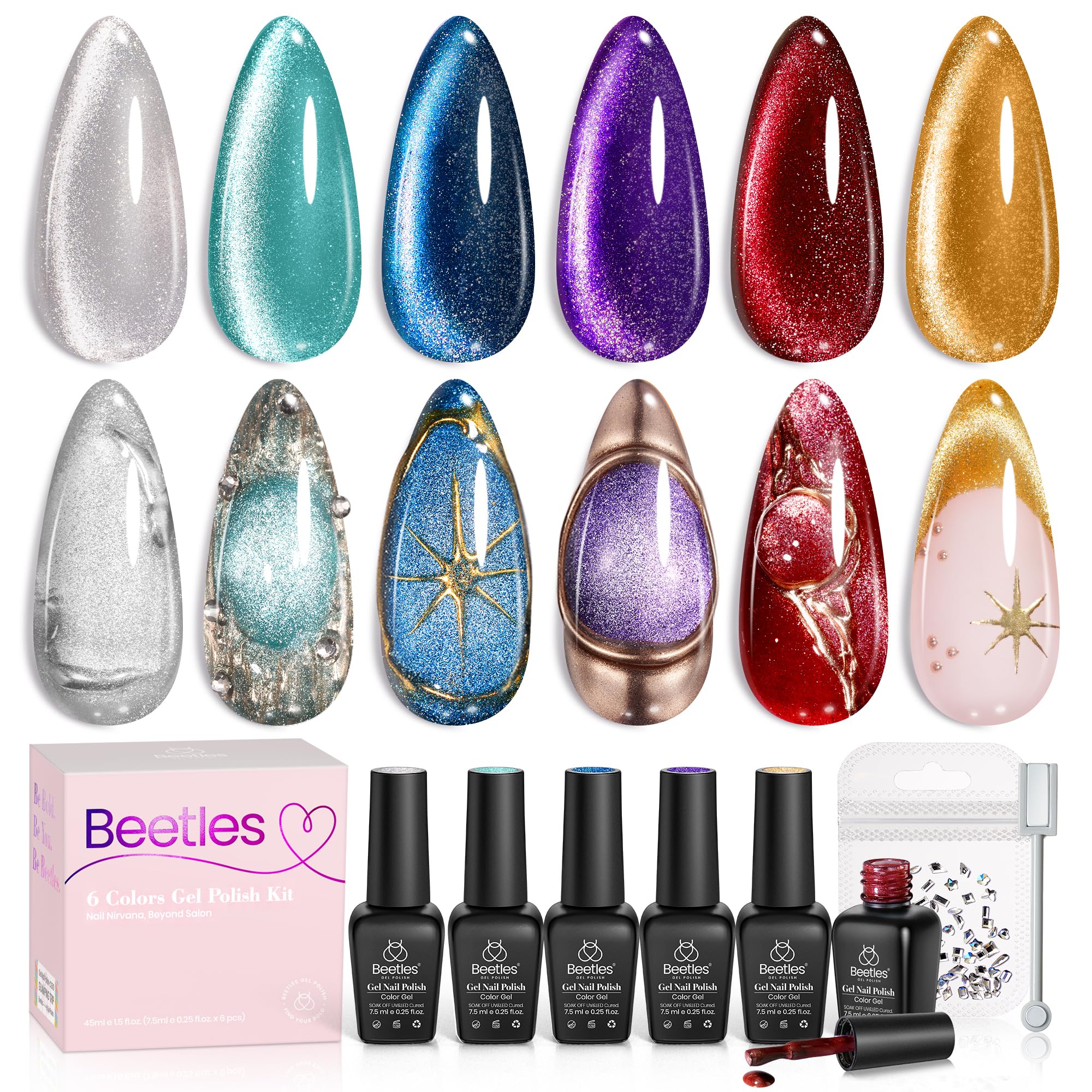 Beetles Cat Eye Gel Nail Polish Collection enhances your nail art with six shimmering shades.