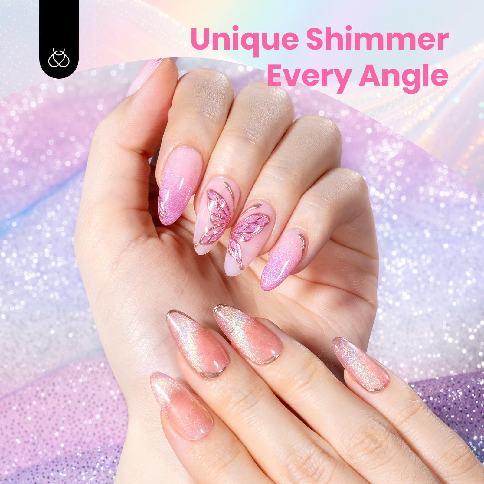 Beetles Cat Eye Gel color showcase under light for shimmer