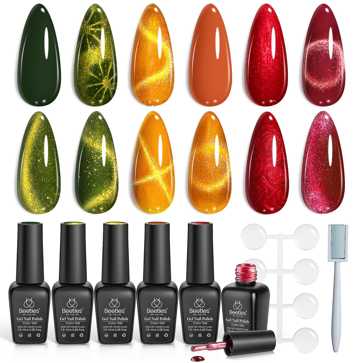 Beetles Cat Eye gel polish in red burgundy with magnetic shift for bold fall nails