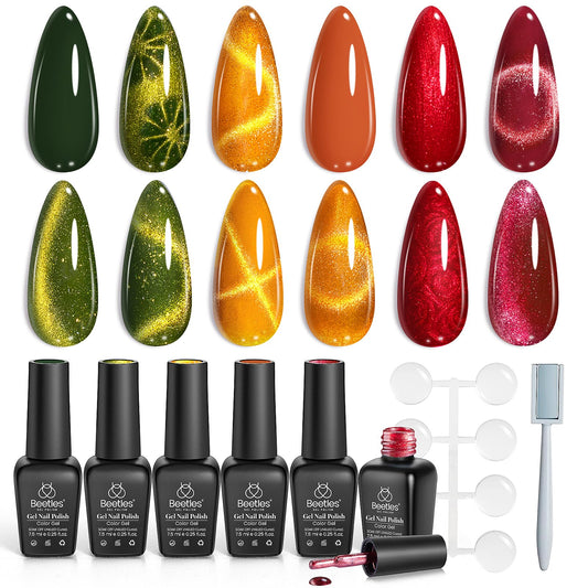 Beetles Cat Eye gel polish in red burgundy with magnetic shift for bold fall nails