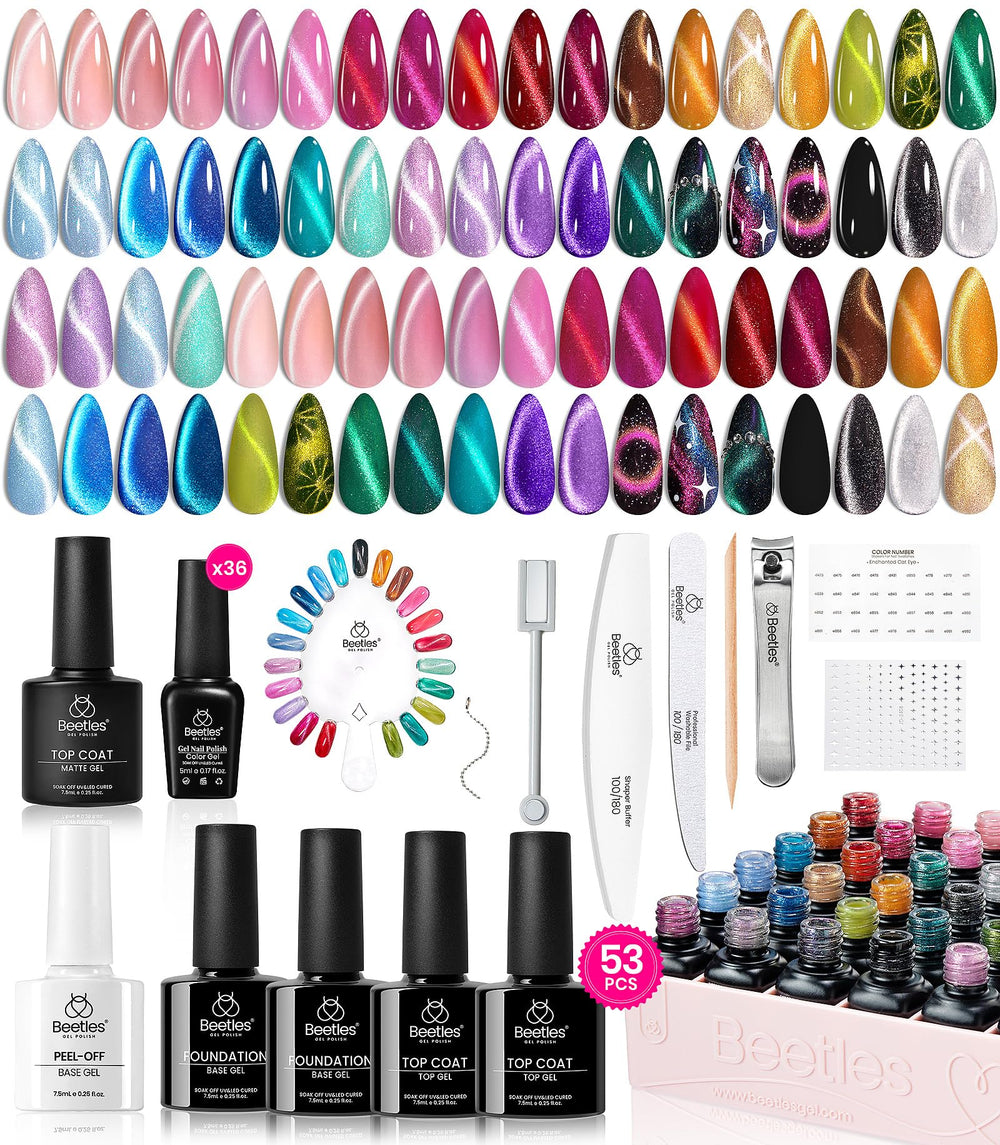 Beetles Cat Eye Gel Nail Polish Set shows 36 colors for DIY manicures