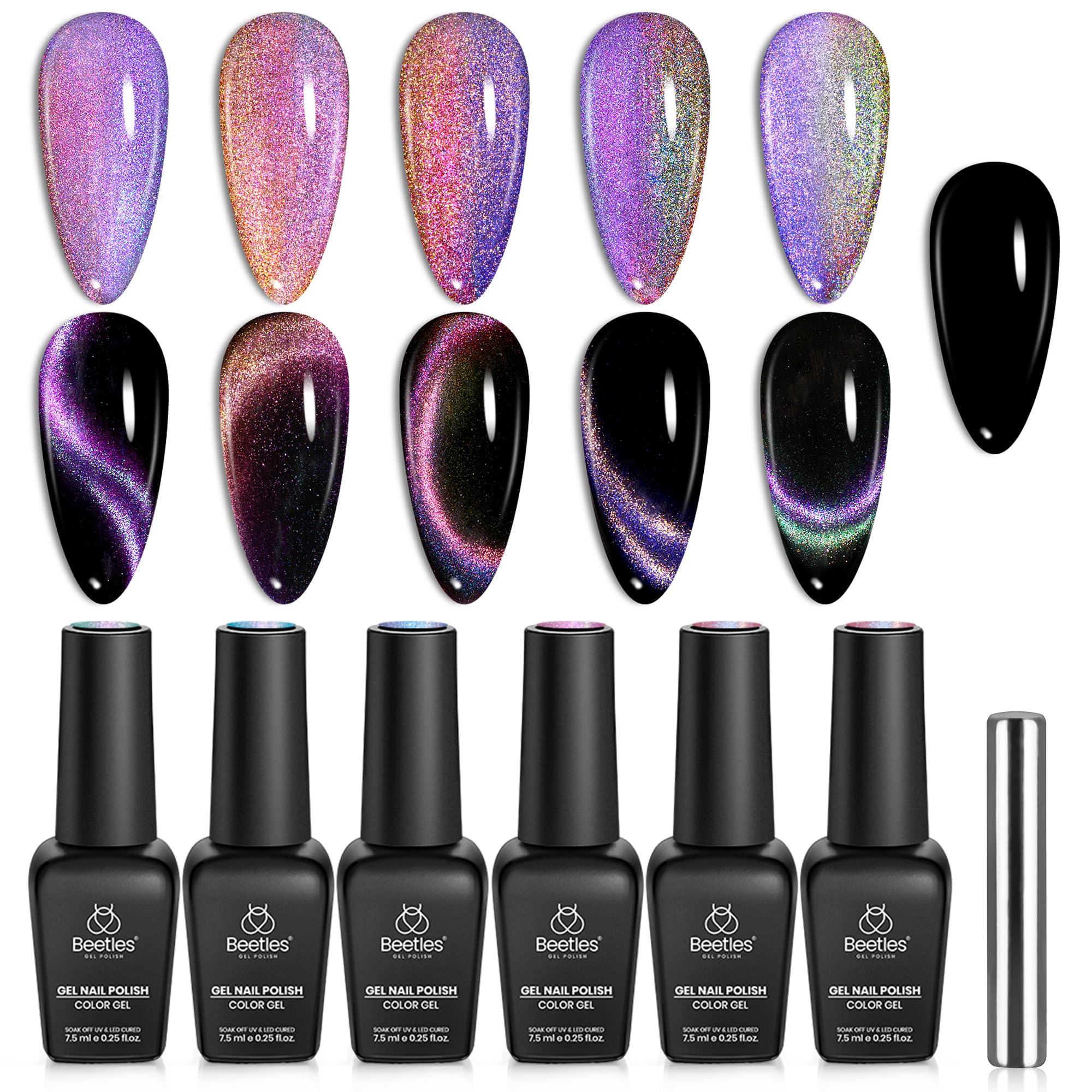 Beetles Cat Eye Gel Polish Set with magnet included for chic nails