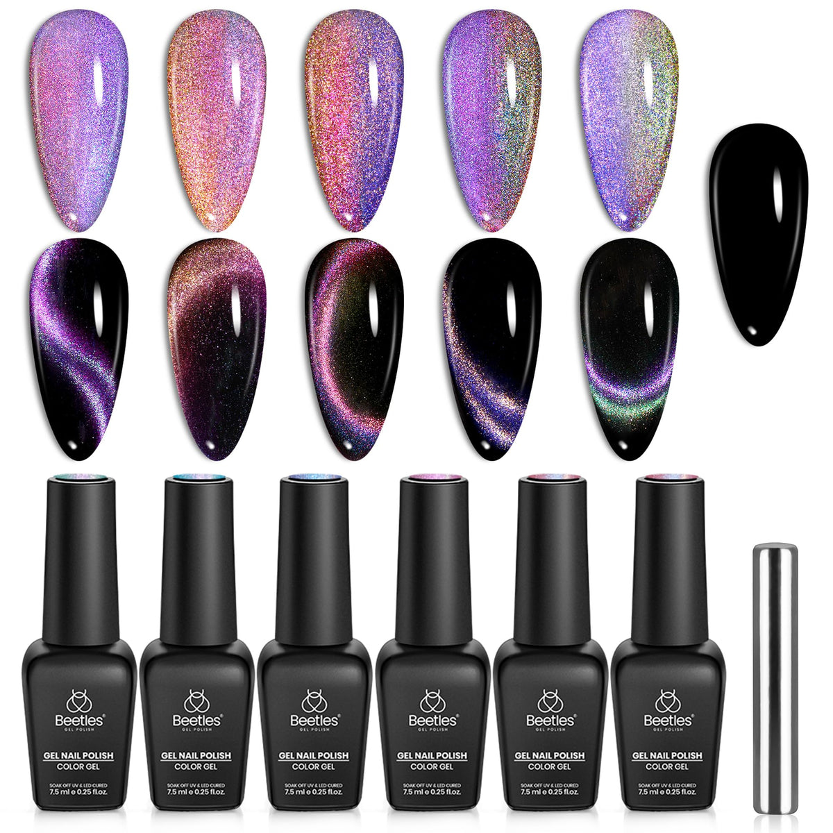 Beetles Cat Eye Gel Polish Set with magnet included for chic nails