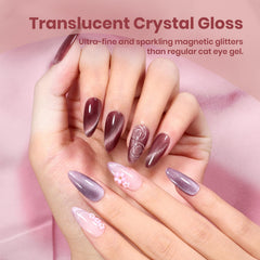 Beetles glitter cat eye gel polish close-up with sparkling particles.