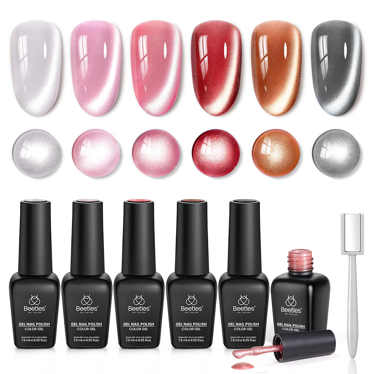 Beetles Cat Eye Gel Polish Porcelain Glow bottle with magnetic tool for shimmering cat-eye effects.