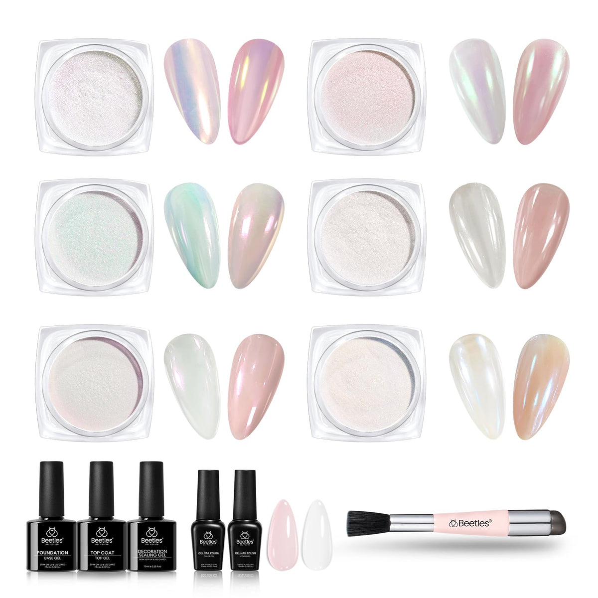Beetles Chrome Nail Powder Aurora Pearl Palette for dazzling iridescent nails.