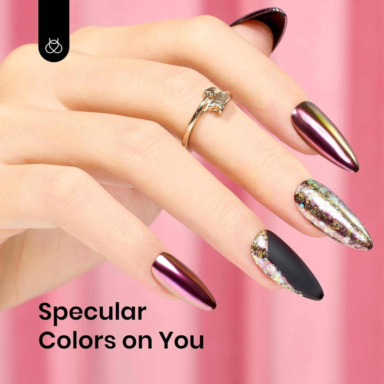 Beetles chrome nail powder Pearlescent Blue for a cool, reflective manicure