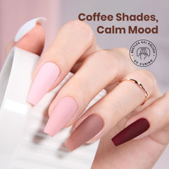 Beetles Coffee Time neutral shades in a serene manicure look.