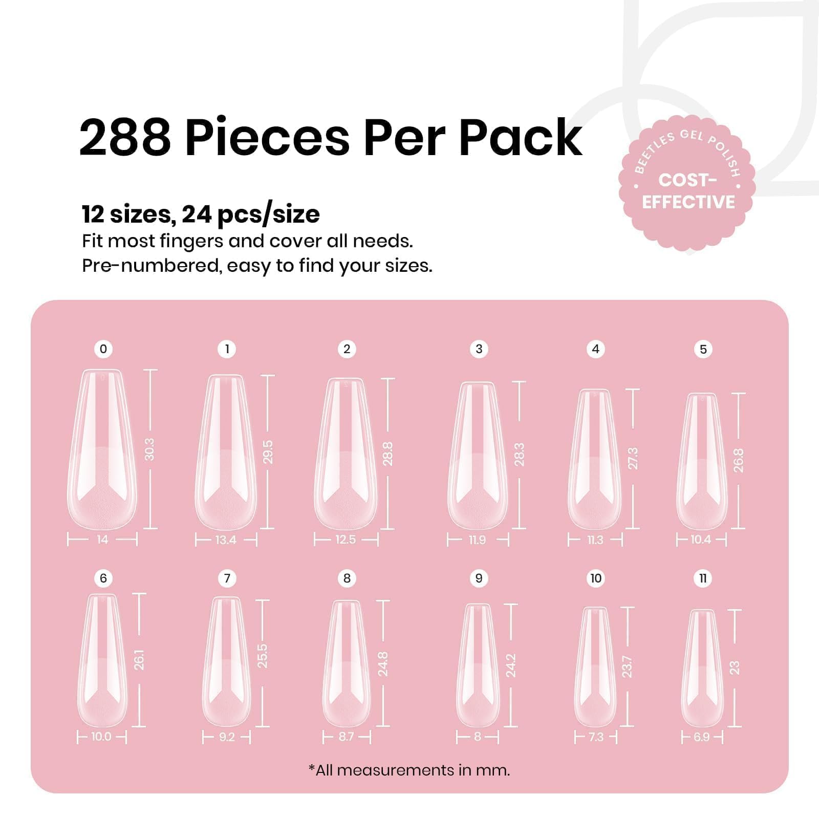 Beetles coffin long gel nail tips full cover design for strong extensions