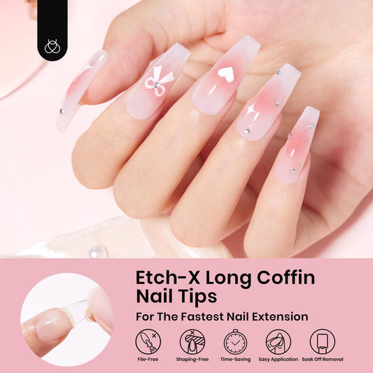 Beetles coffin long gel nail tips half matte finish for natural look