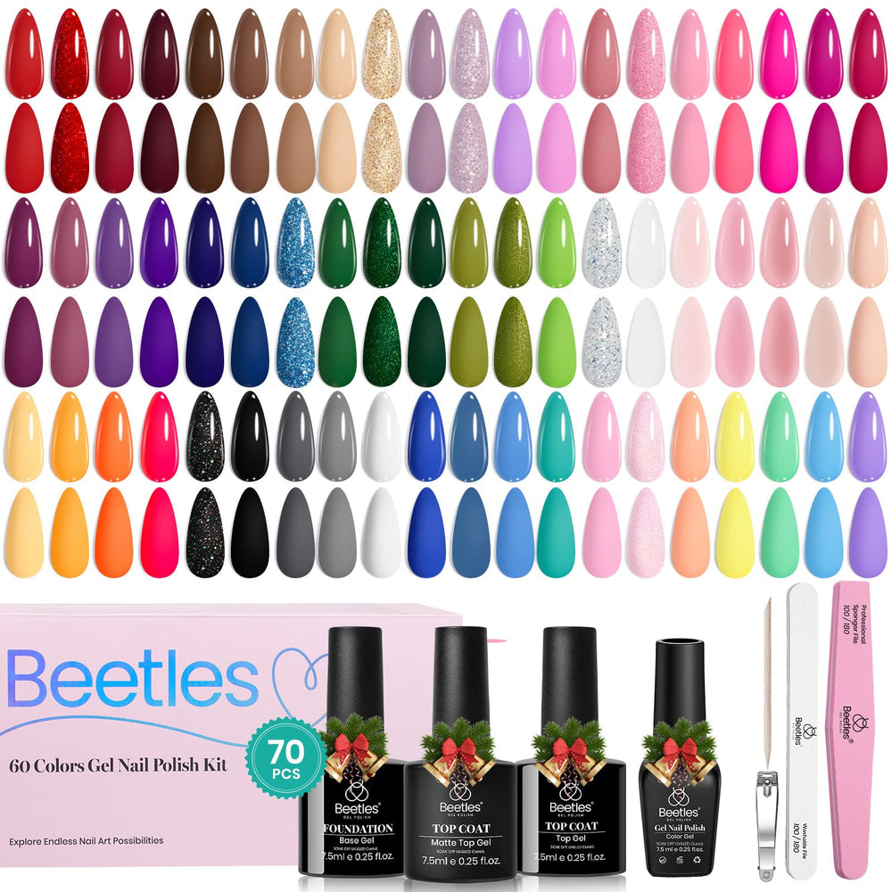 Beetles complete nail-care set includes file, buffer, cuticle stick, and guide.