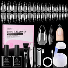 Beetles Curve-EX almond nail tips provide secure extensions for curved nails and durable wear.