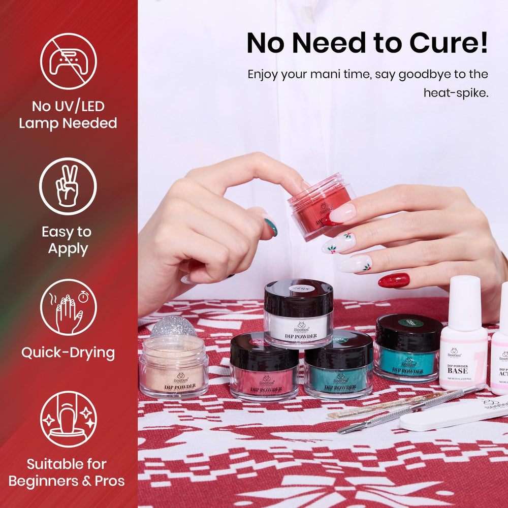 Beetles Dip Powder red glitter nails for bold holiday style.